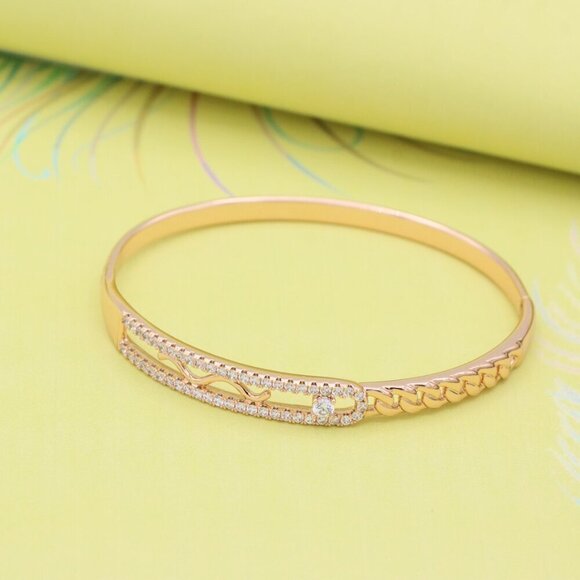 Rose Gold Plated Bangle with Dual Row Crystal Detailing, XPBL0480 - Picture 4 of 11